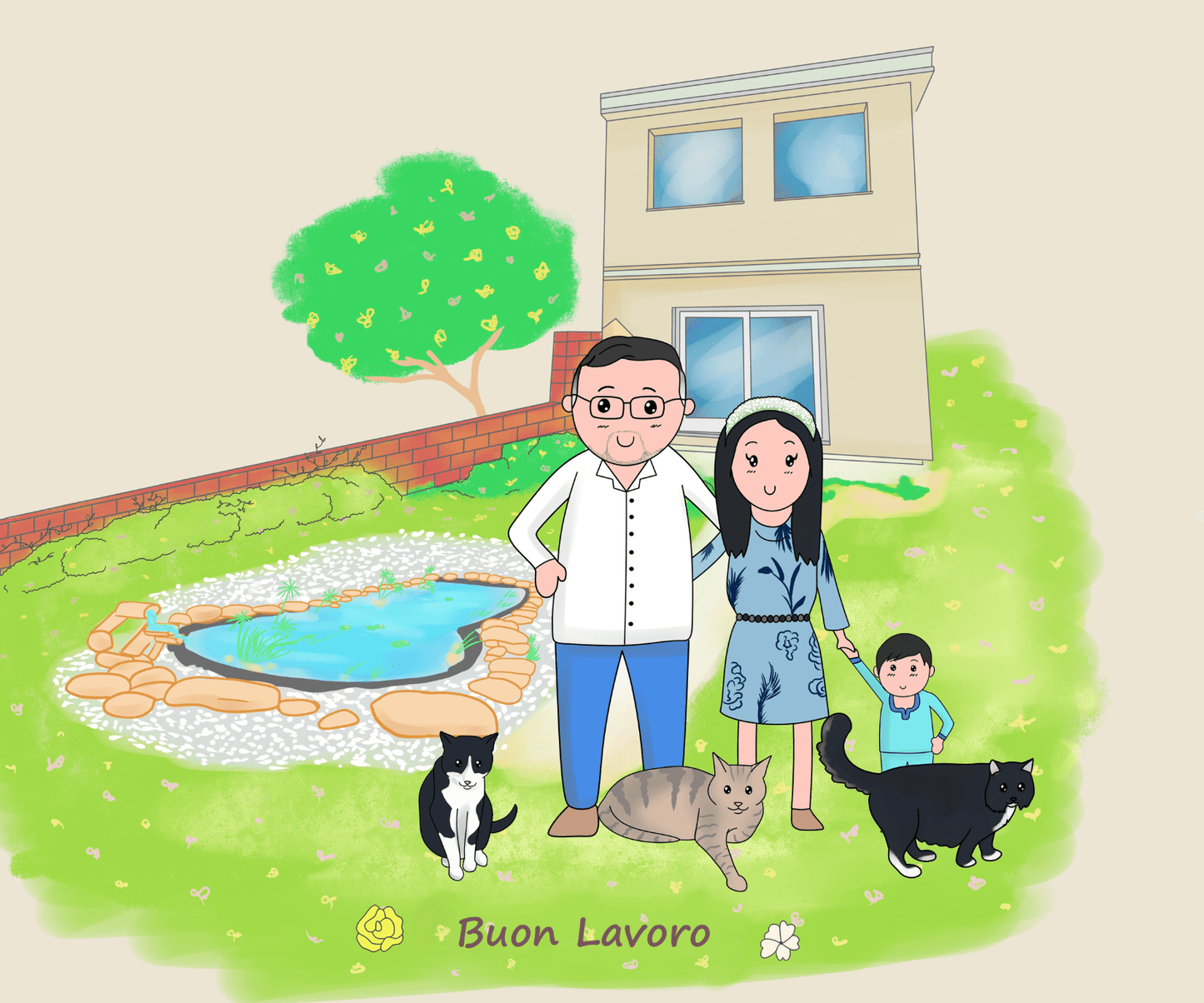 Aangepaste illustratie familieportret
