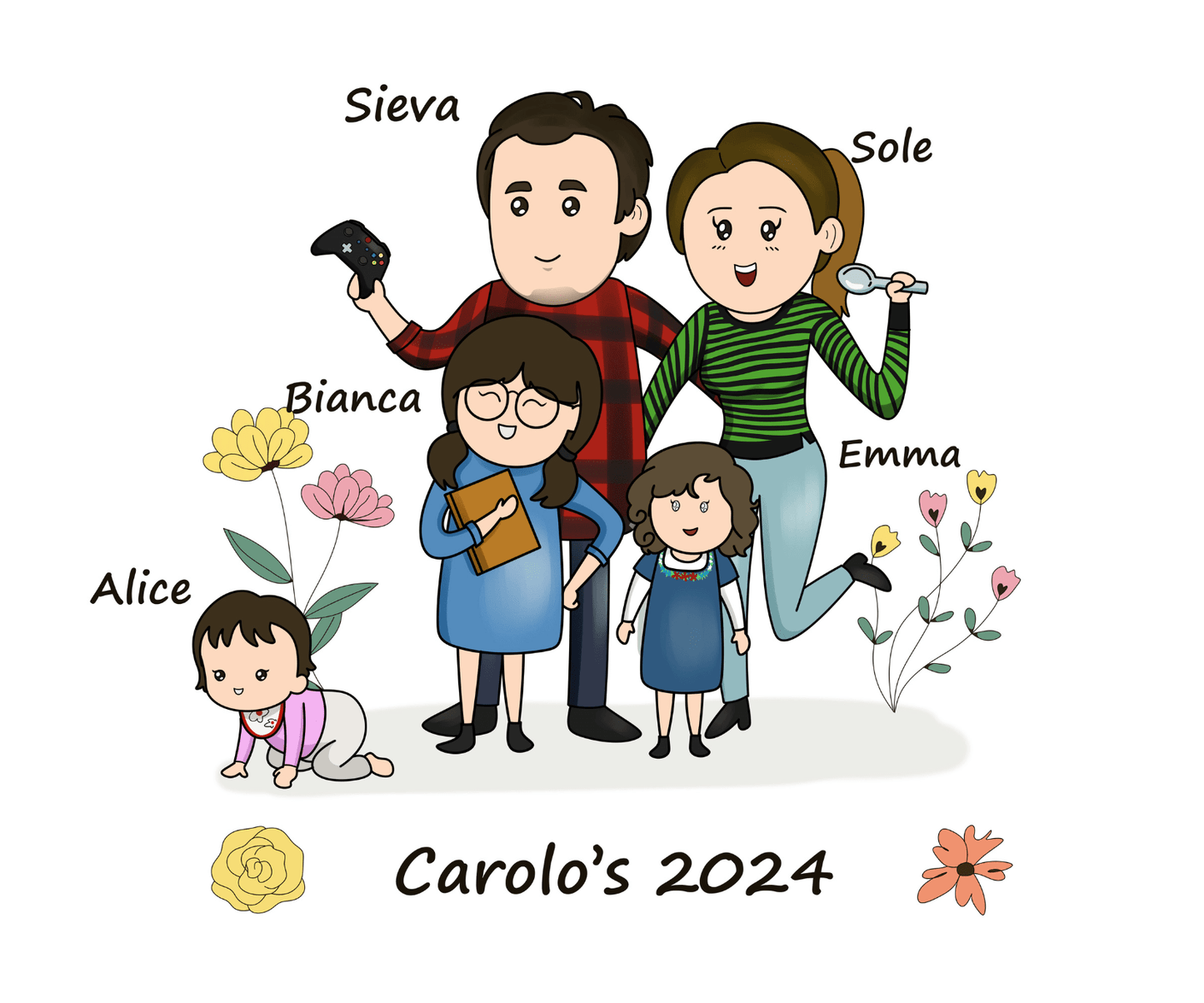 Aangepaste illustratie familieportret