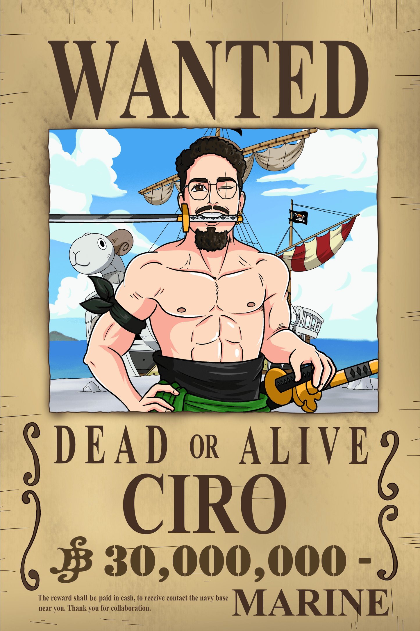 Ritratto Personalizzato: Manifesto Pirati Ricercati