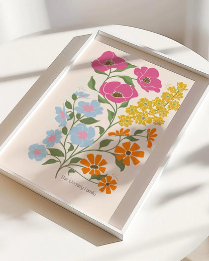Jardín Familiar – Ilustración Personalizada con Flores de Nacimiento