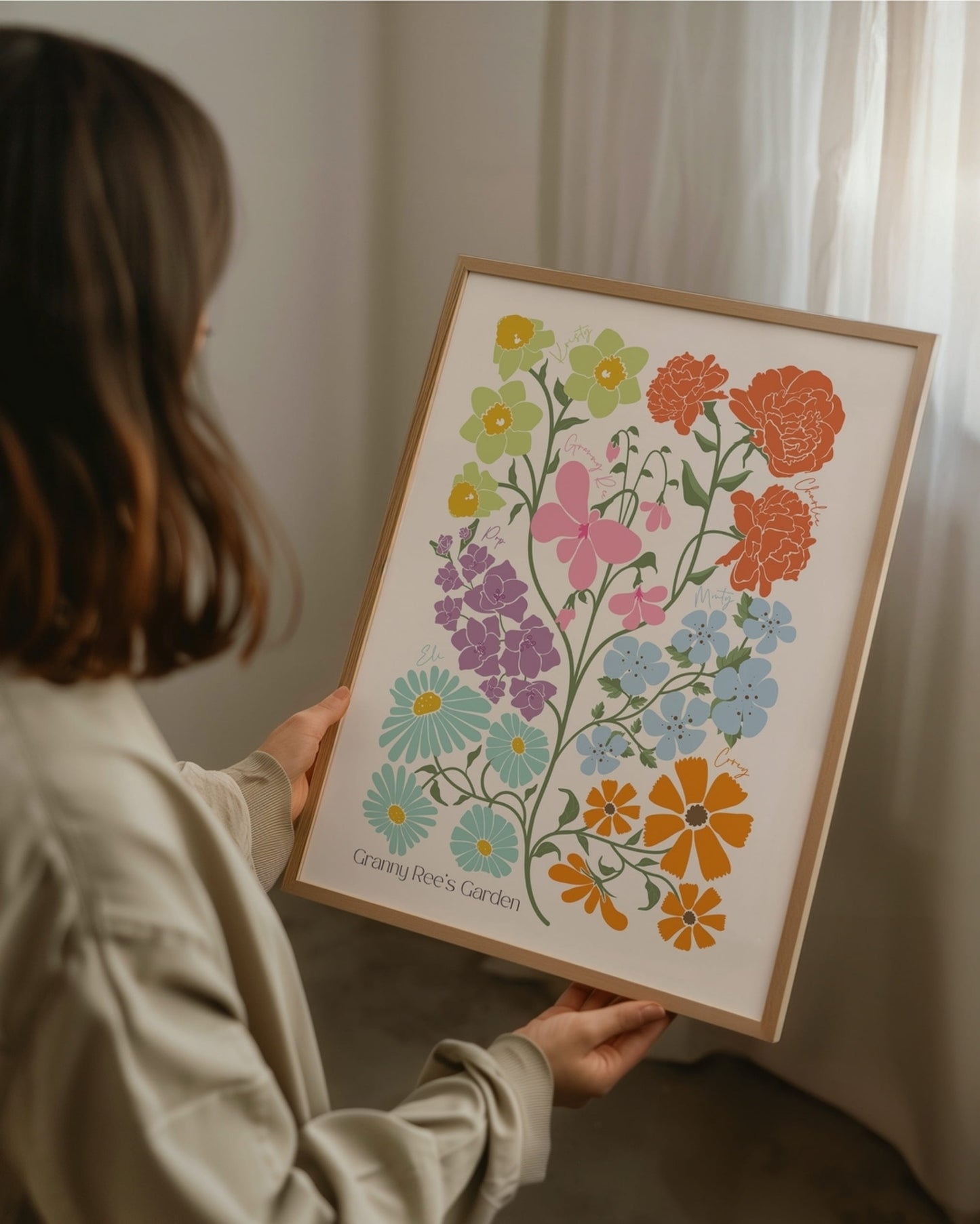 Jardín Familiar – Ilustración Personalizada con Flores de Nacimiento