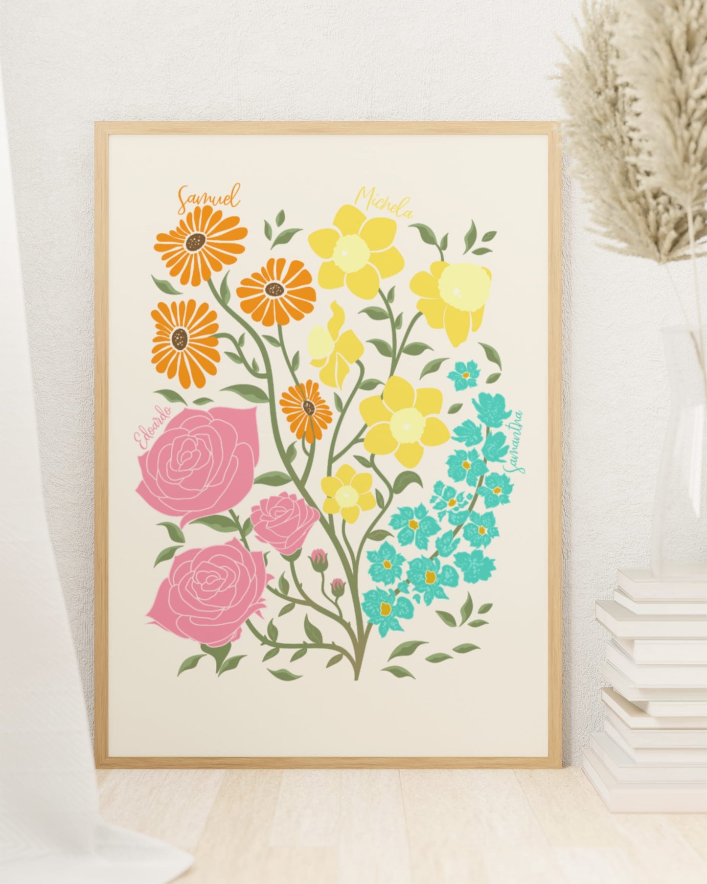 Jardín Familiar – Ilustración Personalizada con Flores de Nacimiento