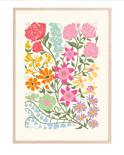 Jardín Familiar – Ilustración Personalizada con Flores de Nacimiento