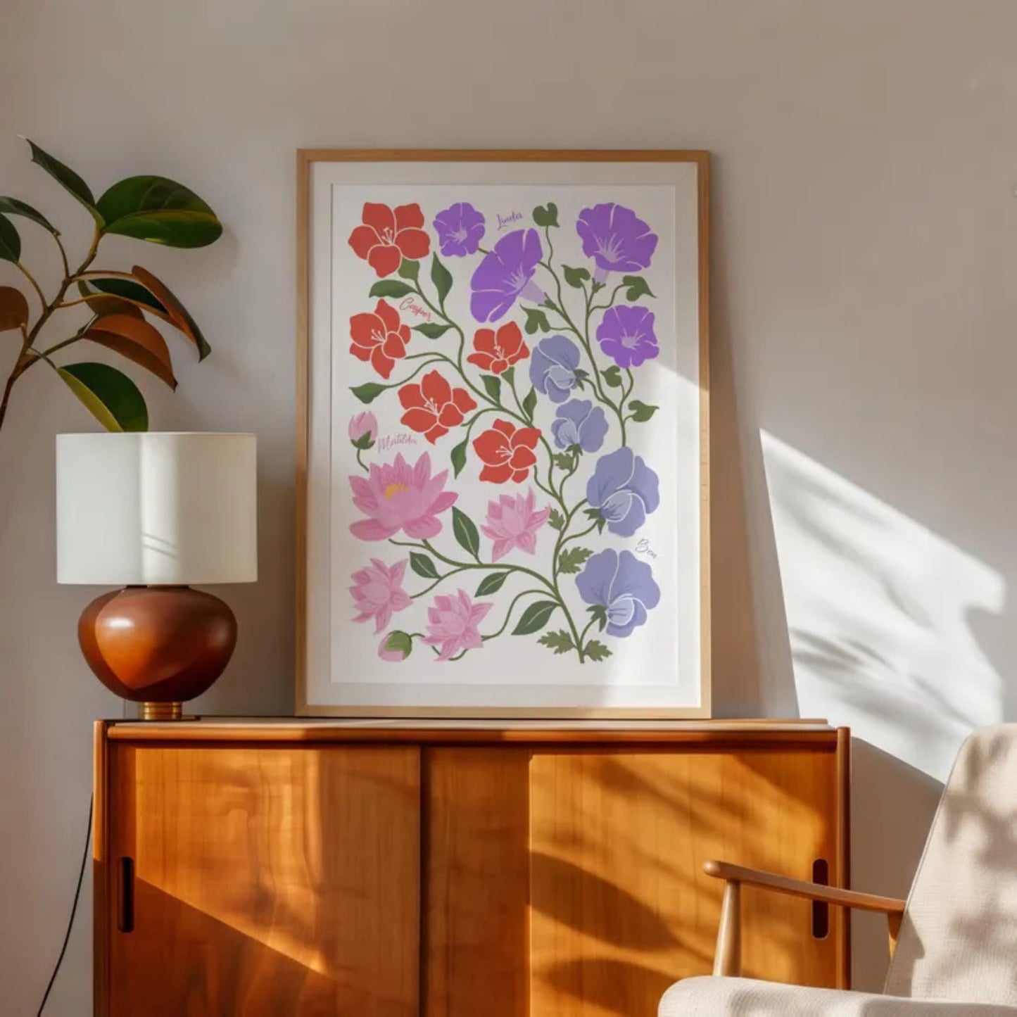 Jardín Familiar – Ilustración Personalizada con Flores de Nacimiento