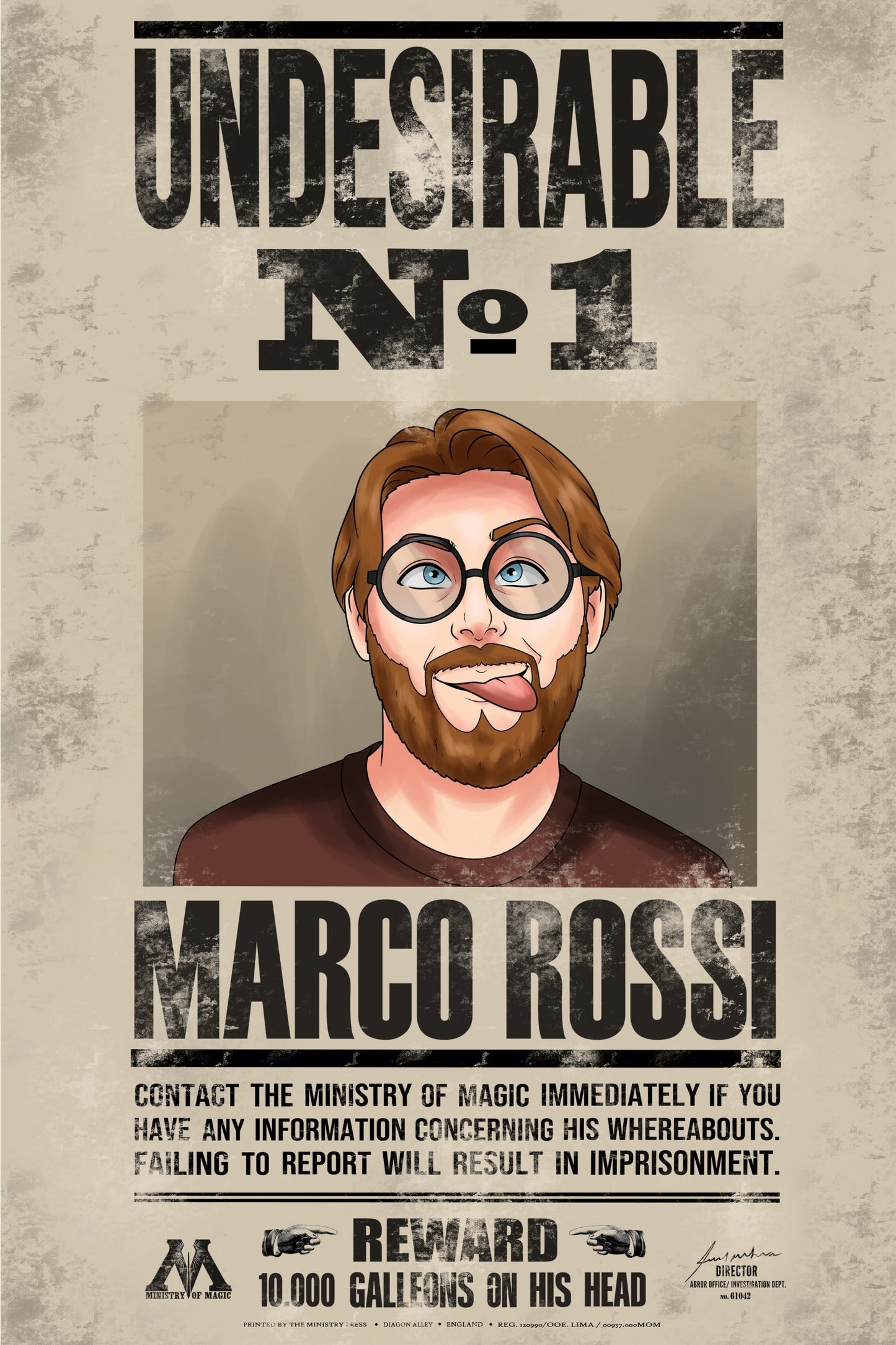 Spersonalizowany portret - Plakat poszukiwanego maga